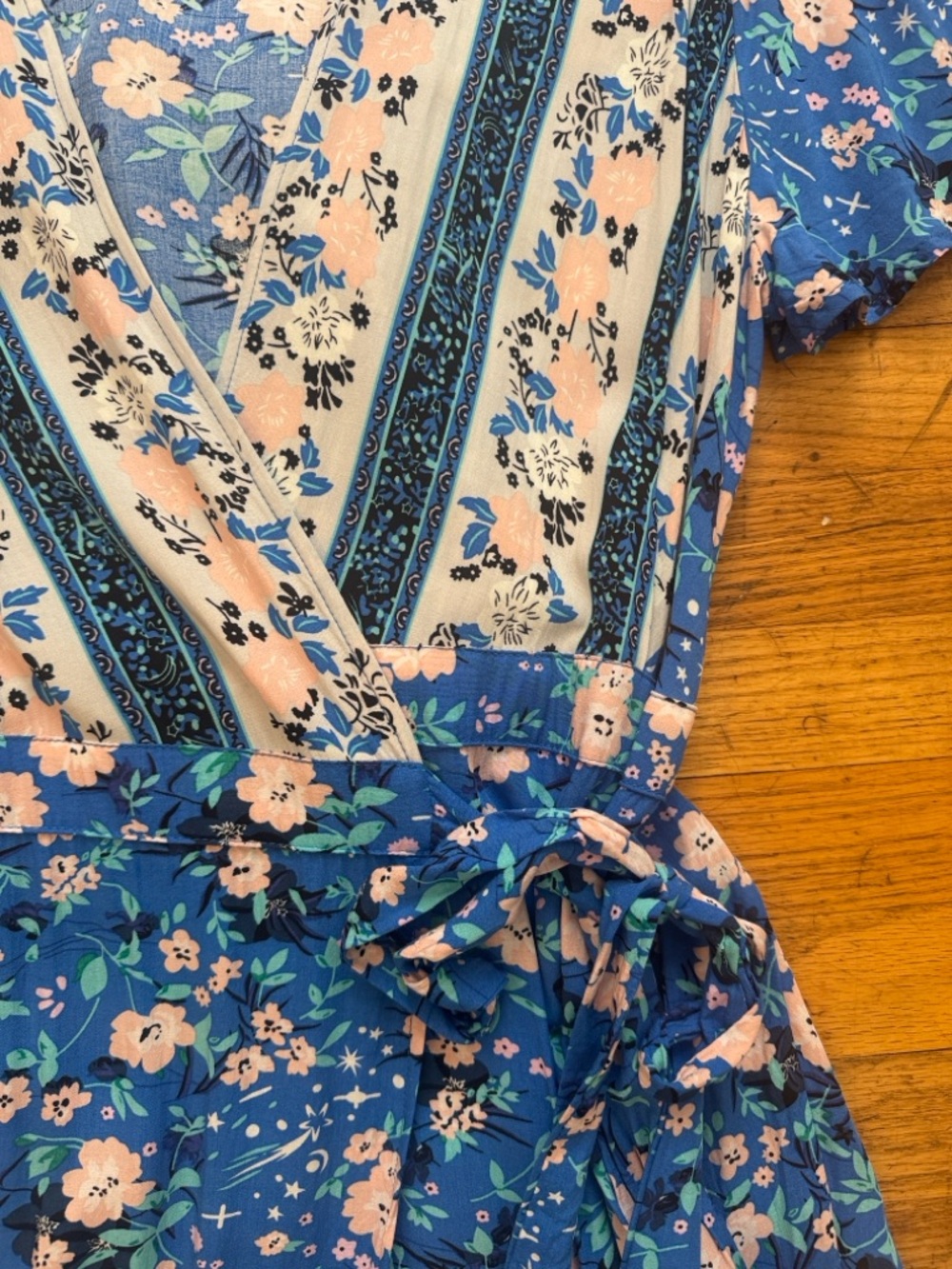 Like New! Floral Wrap V-Neck Blue Maxi Dress - Picture 7 of 7